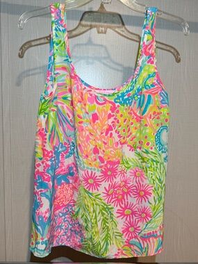 Lilly Pulitzer Neon Floral Scoop Tank in Pink, Green & Blue